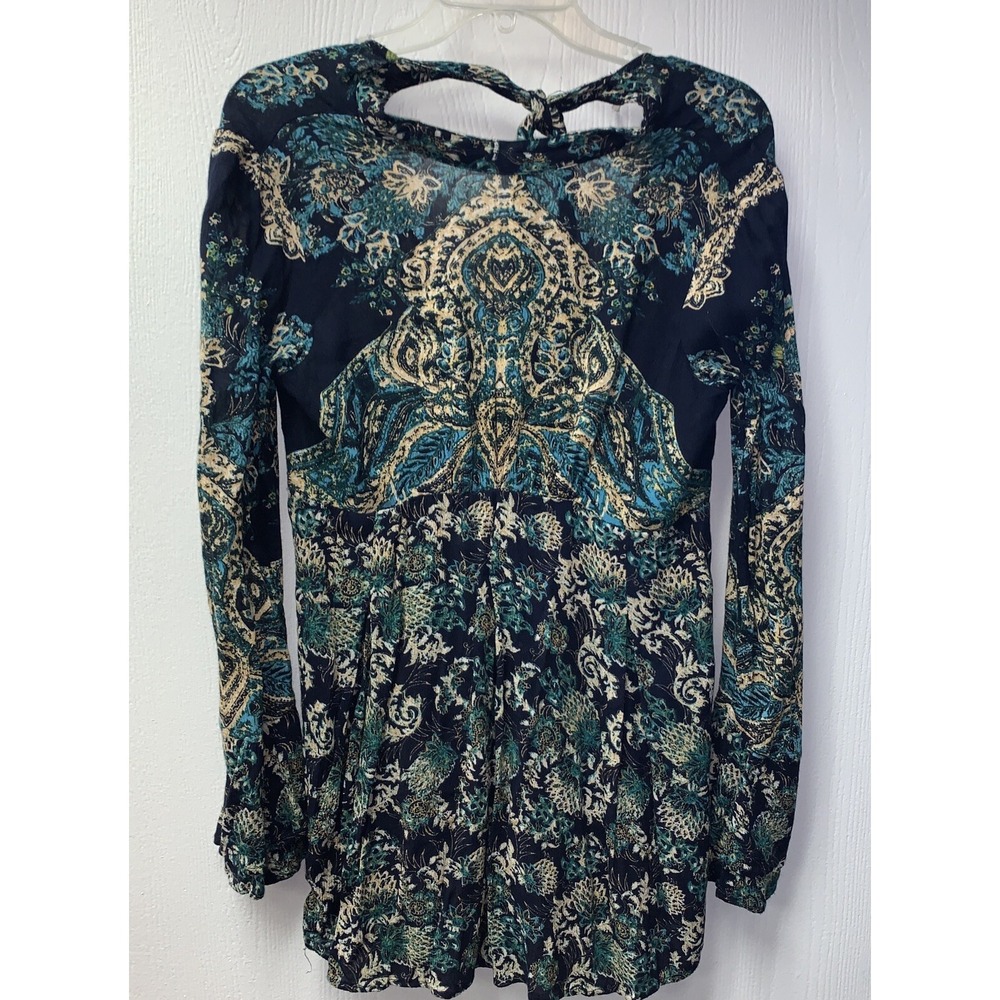 Free People Lady Luck Tunic Top Size XS Paisley Bell Sleeve Cottagecore Boho